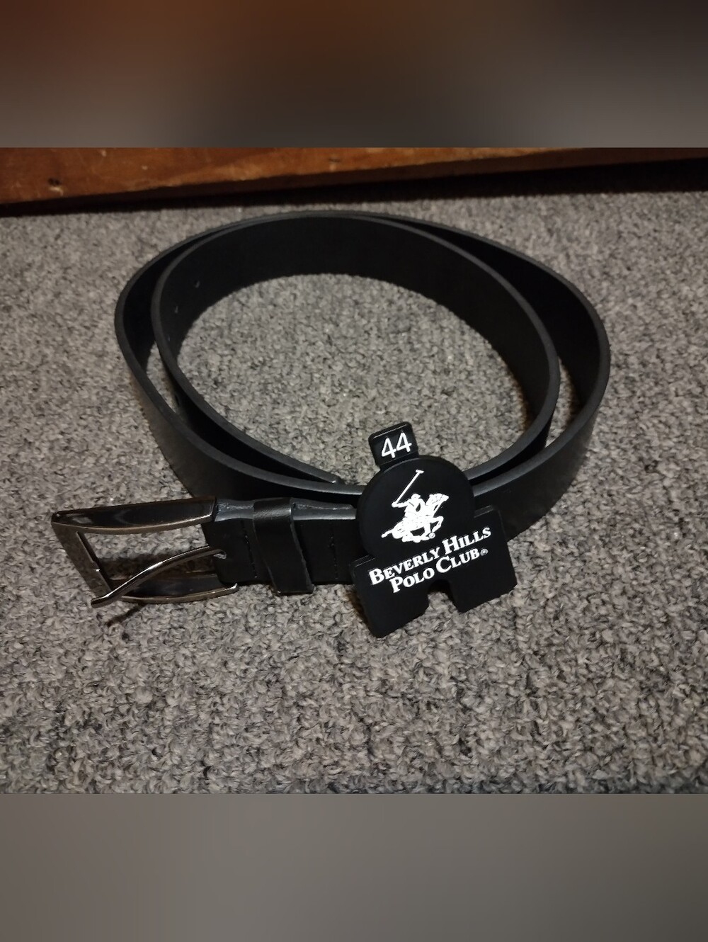 Beverly Hills Polo Club Men's Black Leather Dress Belt with Silver Buckle 44"